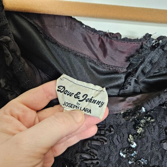 Vintage 80s Dave & Johnny Joseph Lara Lace Sequin Off-Shoulder Mermaid Dress 5/6 - Picture 5 of 14